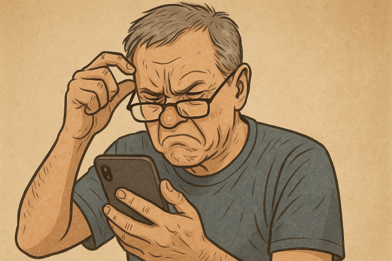 A person trying to read a smartphone screen clearly